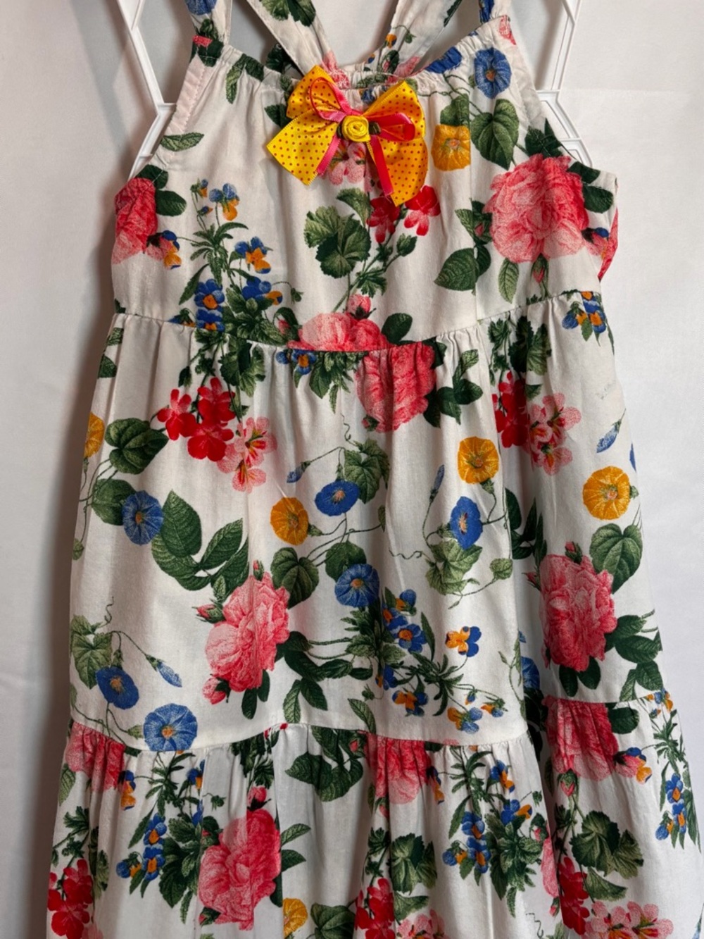 Old Navy White Floral Top with Green and Pink Accents
